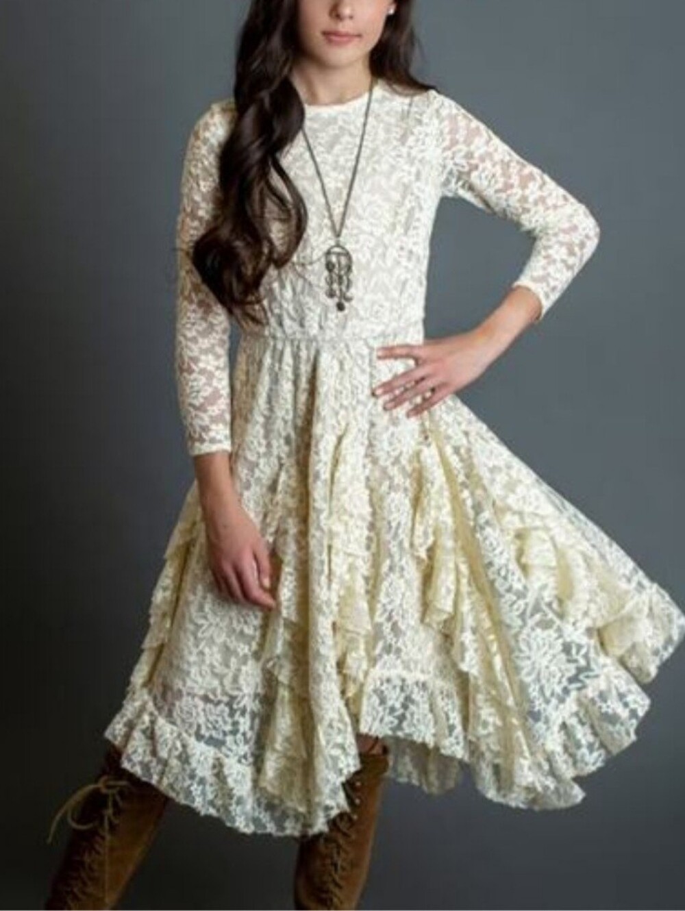 Joyfolie Prairie Cottagecore Cowgirl Lace Sandy Dress Cream Girls Size 8